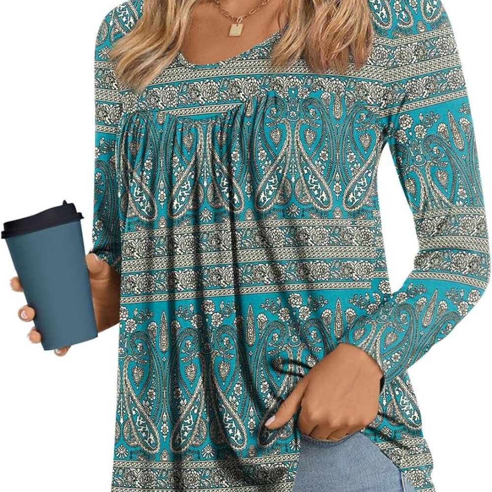 Women's Long Sleeve Casual Tunics Tops 2025 Winter Loose Shirts Flare Blouse Com